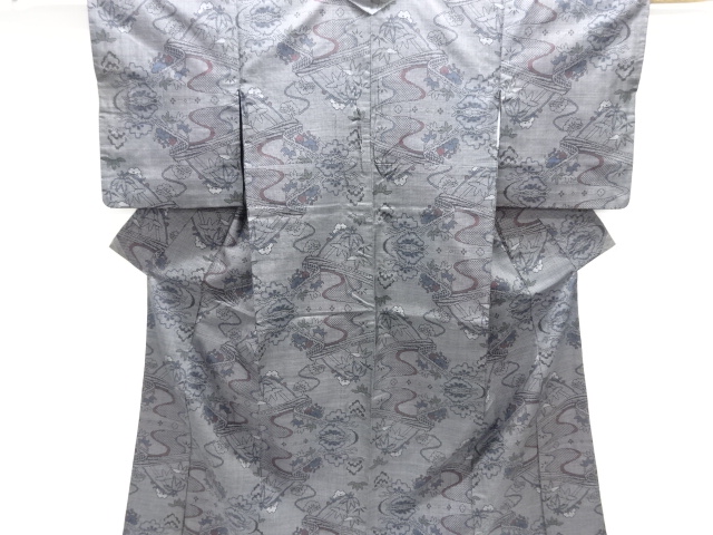 霞に松竹梅模様織り出し本場泥大島紬着物(5マルキ)